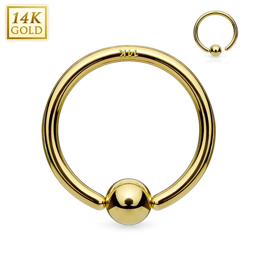 Piercing Ring, 14K Gold Fixed Ball Bendable Hoop Ring