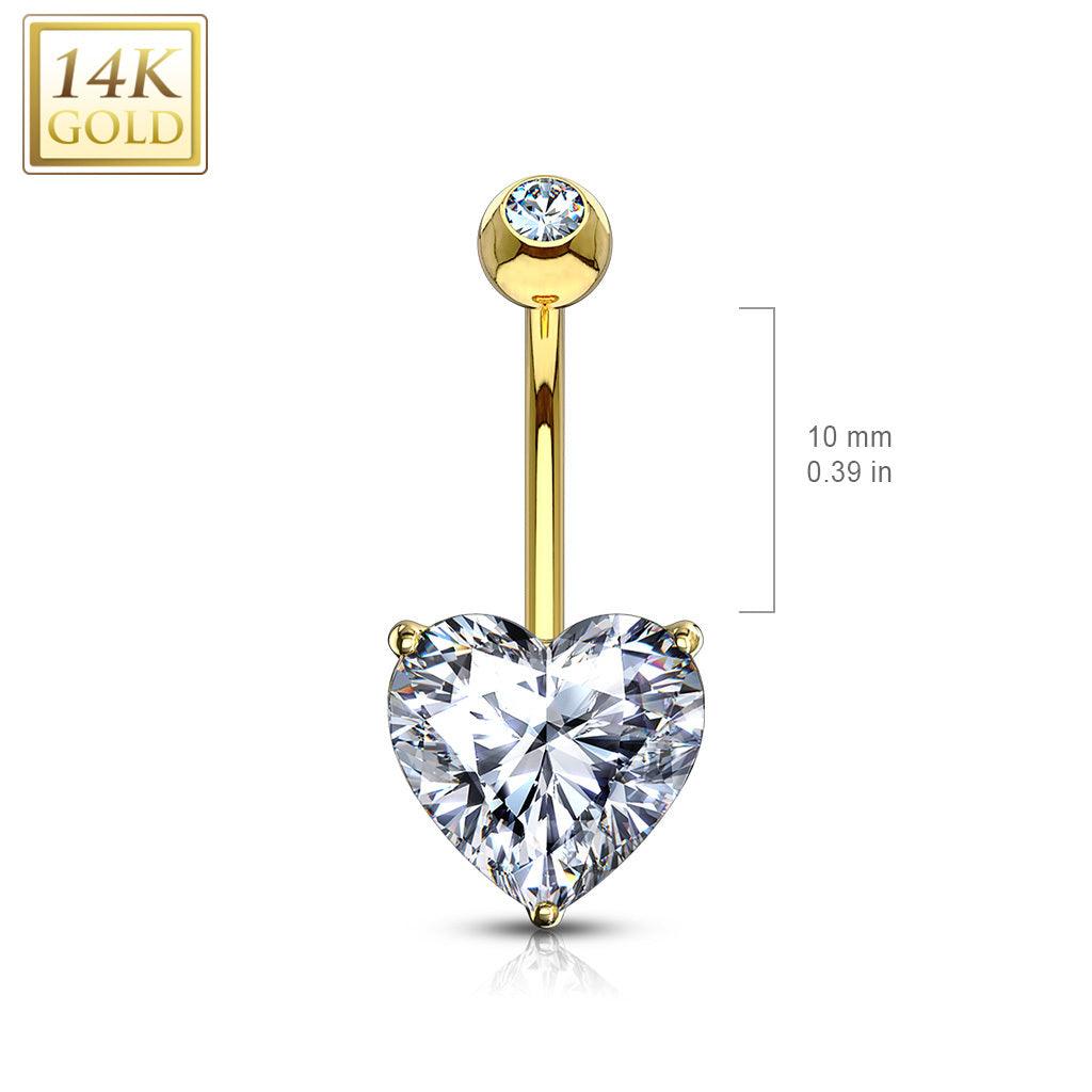 Navel Ring, 14K Heart CZ Prong Set Navel Ring -golden navel ring