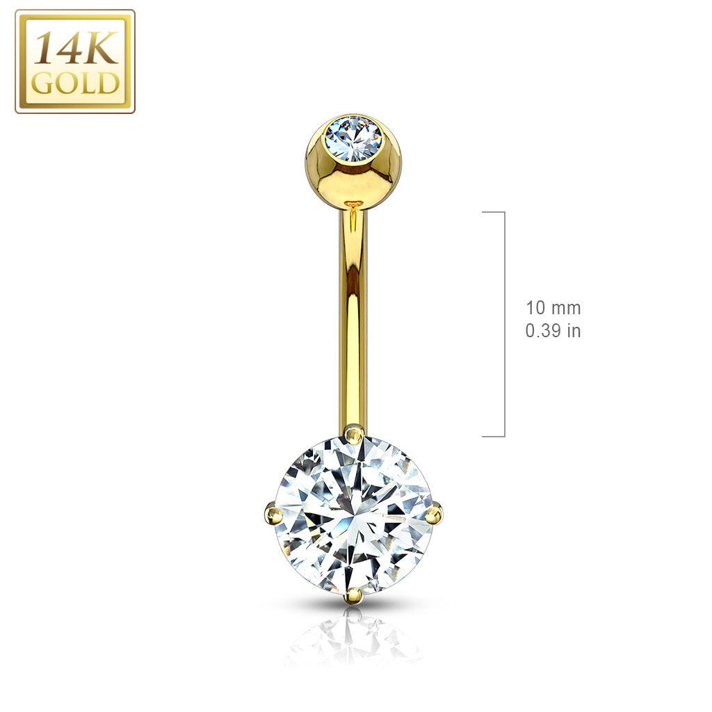 Napakoru, 14K Round CZ Prong Set Navel Ring  -kultainen napakoru