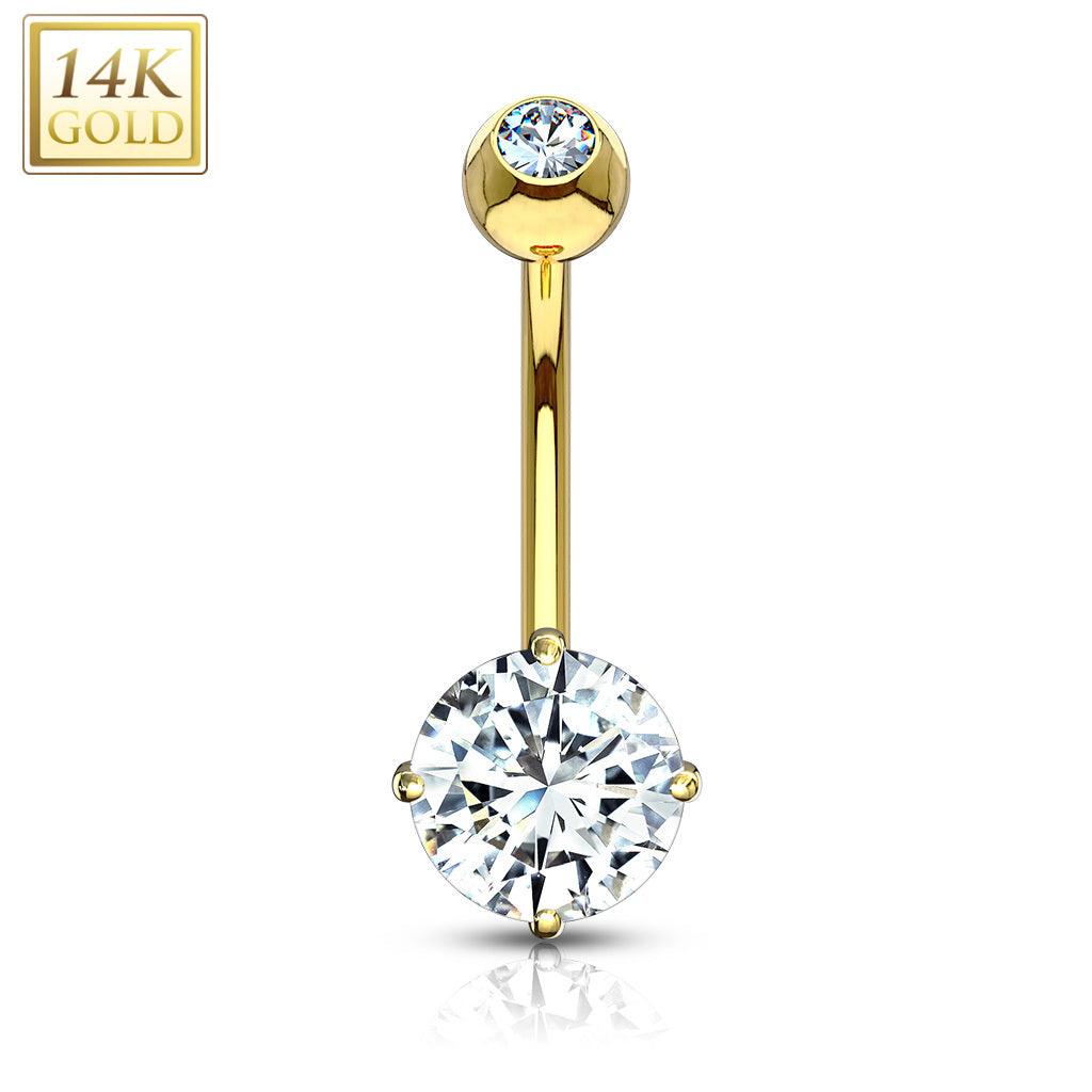 Navel ring, 14K Round CZ Prong Set Navel Ring gold navel ring