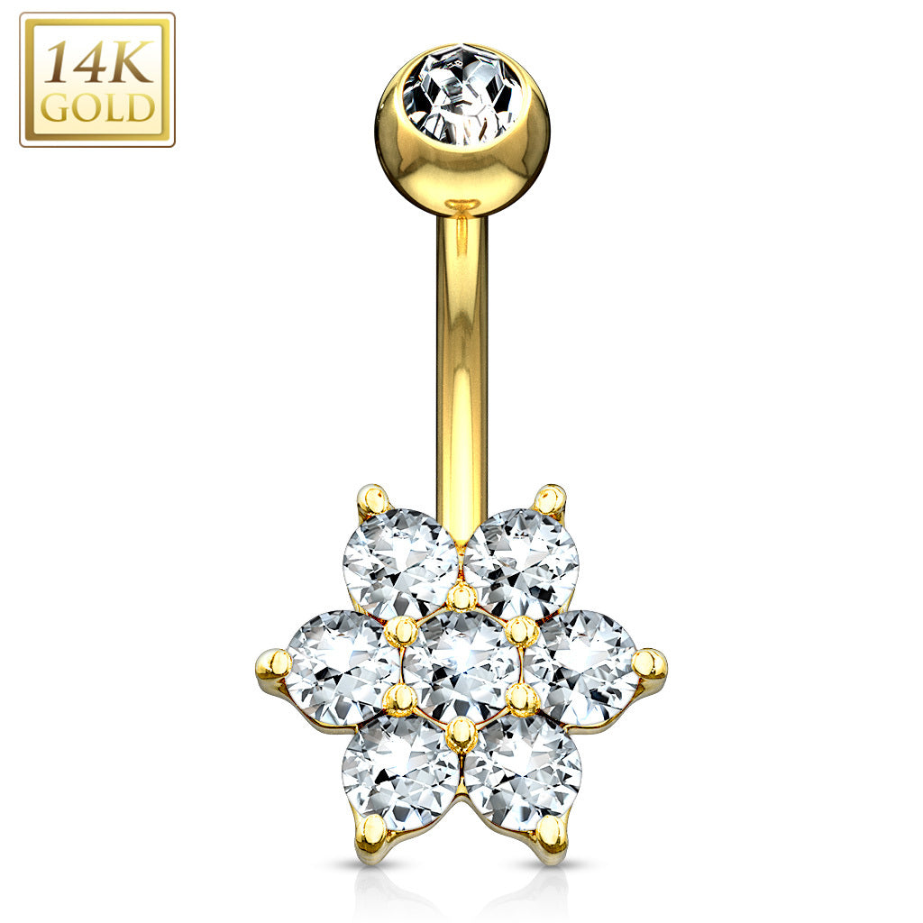 Belly button, 14K Flower Petals CZ gold belly button