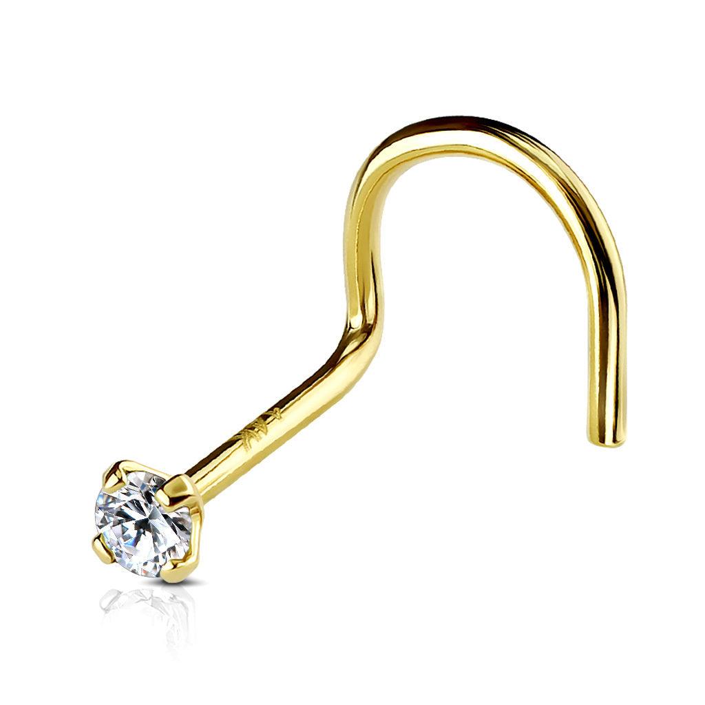 Nose Stud, 14K Gold CZ Top Nose Screw