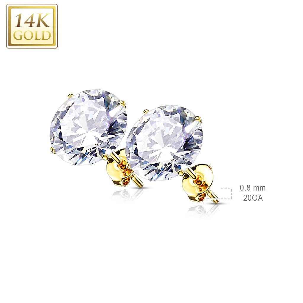 Stud Earrings, 14K Gold CZ Top Earrings, Four Different Sizes