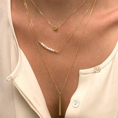 Layered Necklace, FRENCH RIVIERA|Delicate Three Layer Necklace in Gold