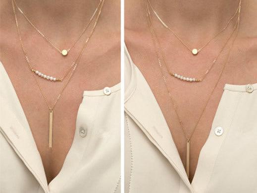 Layered Necklace, FRENCH RIVIERA|Delicate Three Layer Necklace in Gold