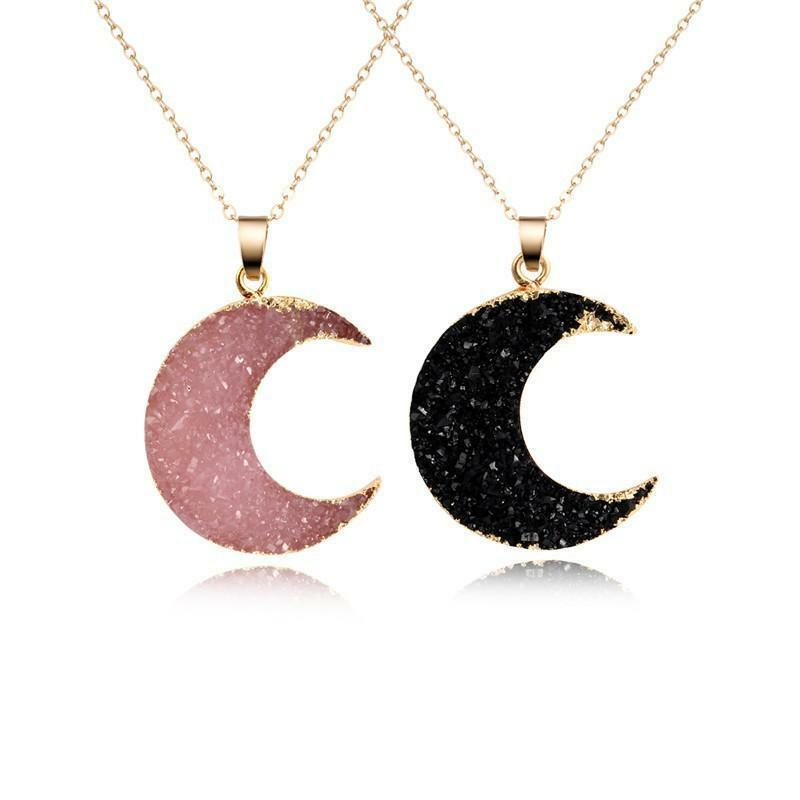 Necklace, Celestial Moon in Black or Pink