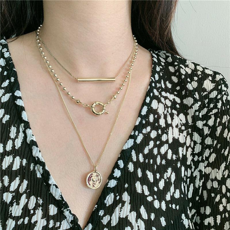 Layered Necklace, FRENCH RIVIERA|Stylish Light Gold Layer Necklace