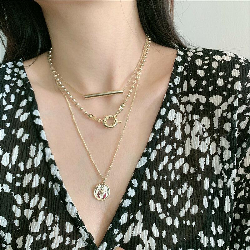 Layered Necklace, FRENCH RIVIERA|Stylish Light Gold Layer Necklace