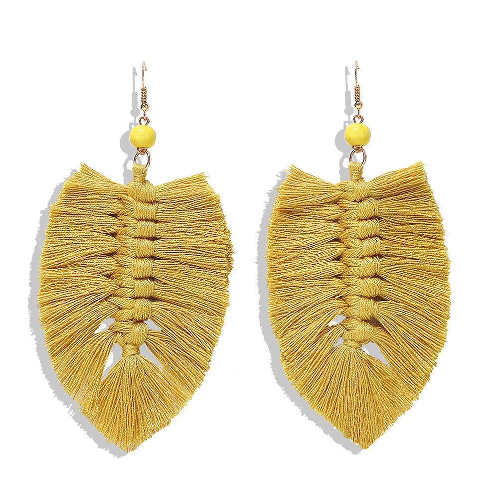 Earrings, Large Macrame in Yellow