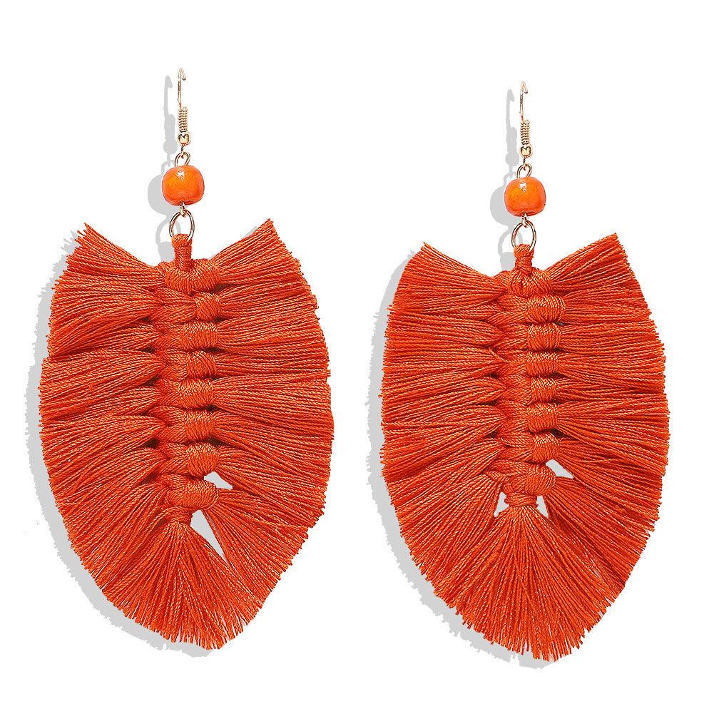 Earrings, Large Macrame in Orange - orange macrame earrings