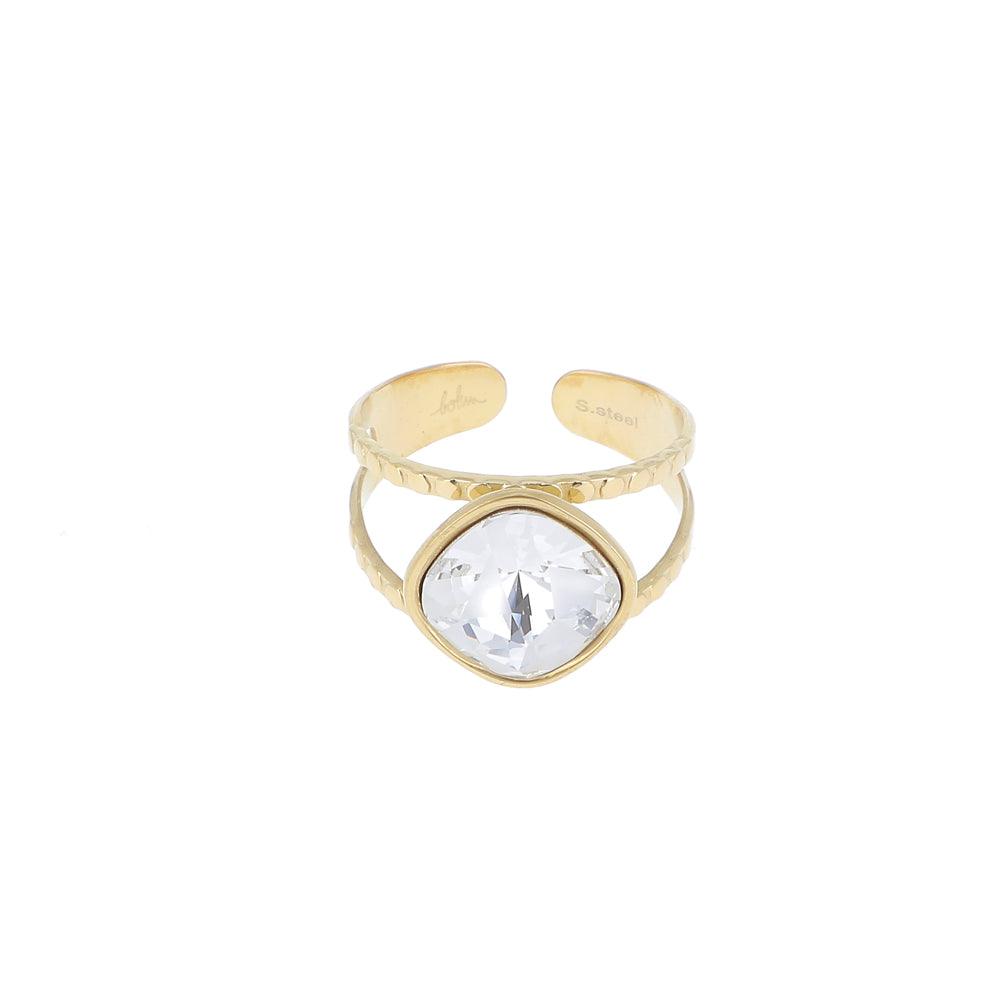 Sormus, BOHM PARIS|Bague Léa dorée avec clair crystal