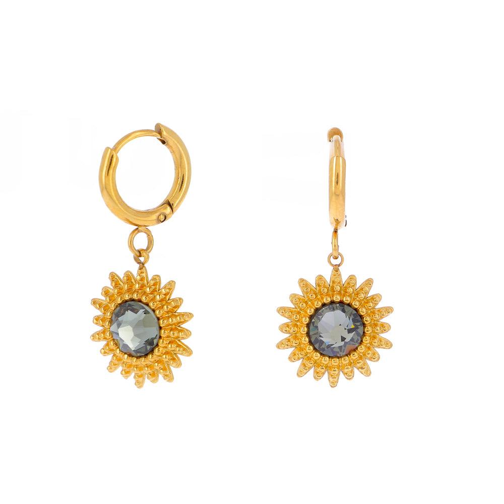 Earrings, BOHM PARIS|Boucles D'oreilles Soleil avec Cristal gris