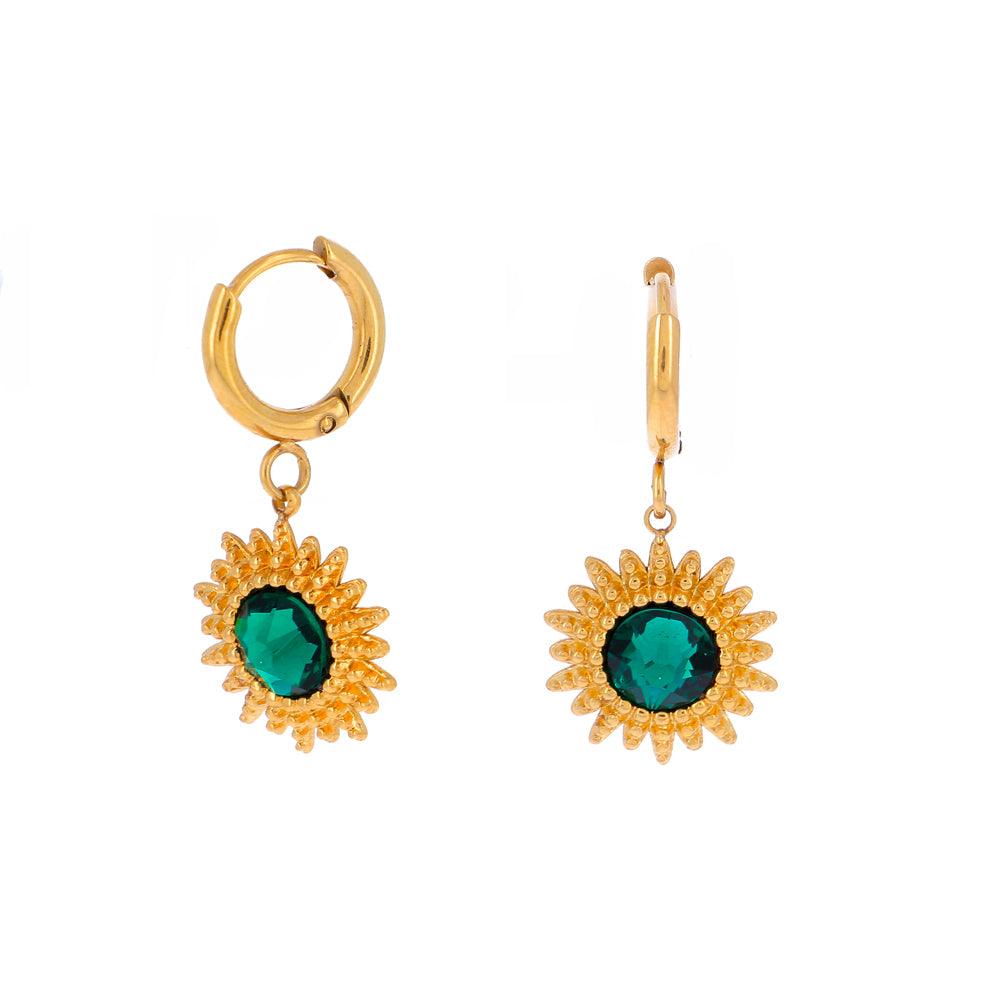 Korvakorut, BOHM PARIS|Boucles D'oreilles Soleil avec cristal vert