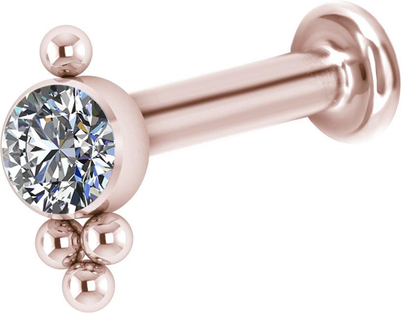 Rustokoru/traguskoru, 14-22K Rosegold Titanium Cluster Labret with CZ