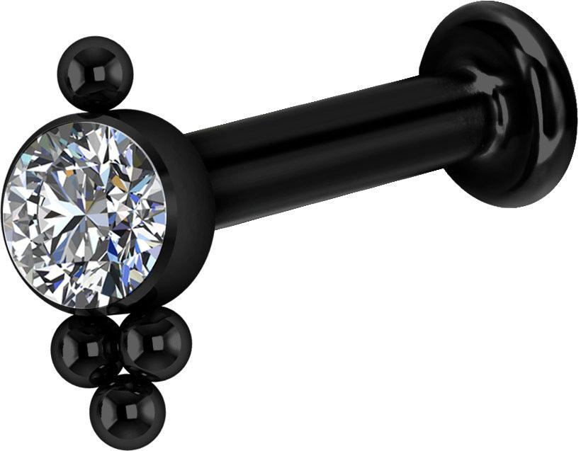 Cartilage jewelry/tragus jewelry, Black Titanium Cluster Labret with CZ