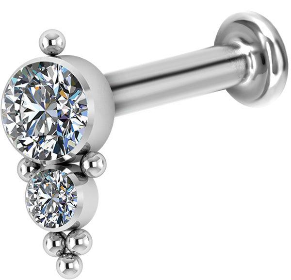 Cartilage jewelry/tragus jewelry, Titanium Cluster Labret with Double CZ