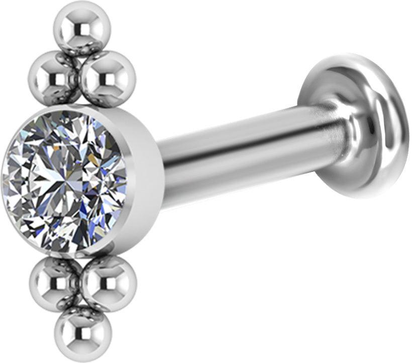 Cartilage jewelry/tragus jewelry, Titanium Double Cluster Labret with CZ