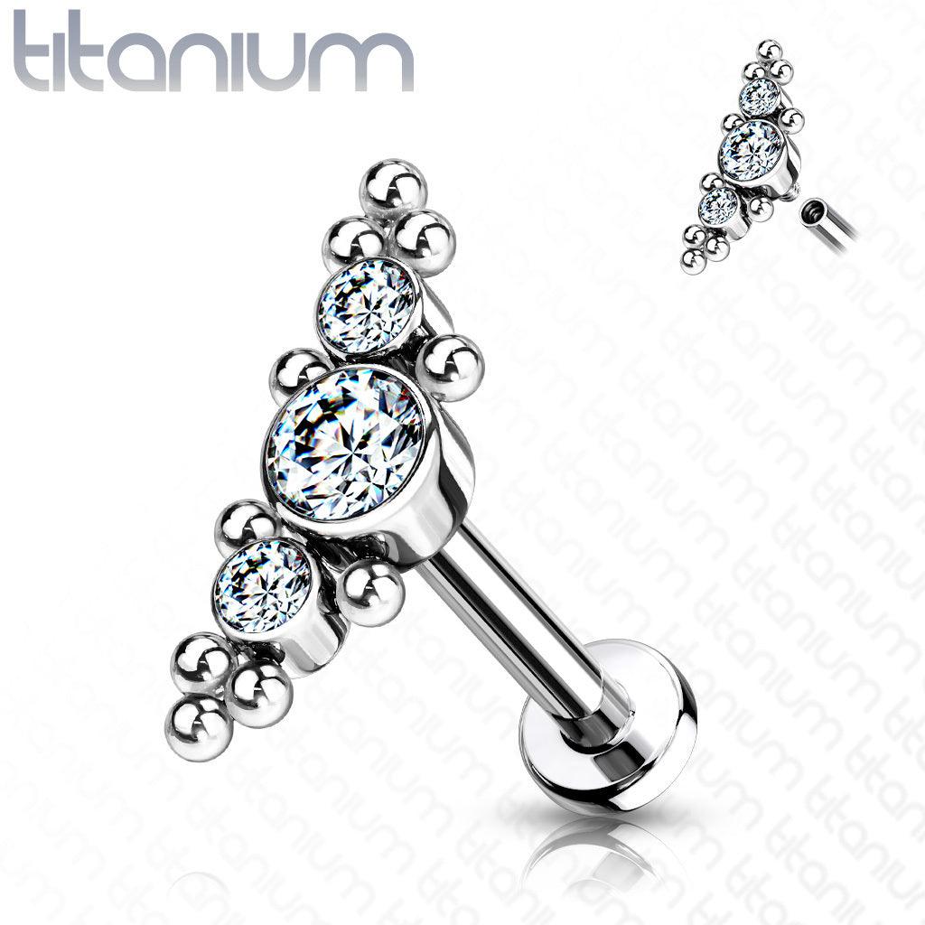 Cartilage jewelry/tragus jewelry, Medium Titanium Curved Labret with CZ