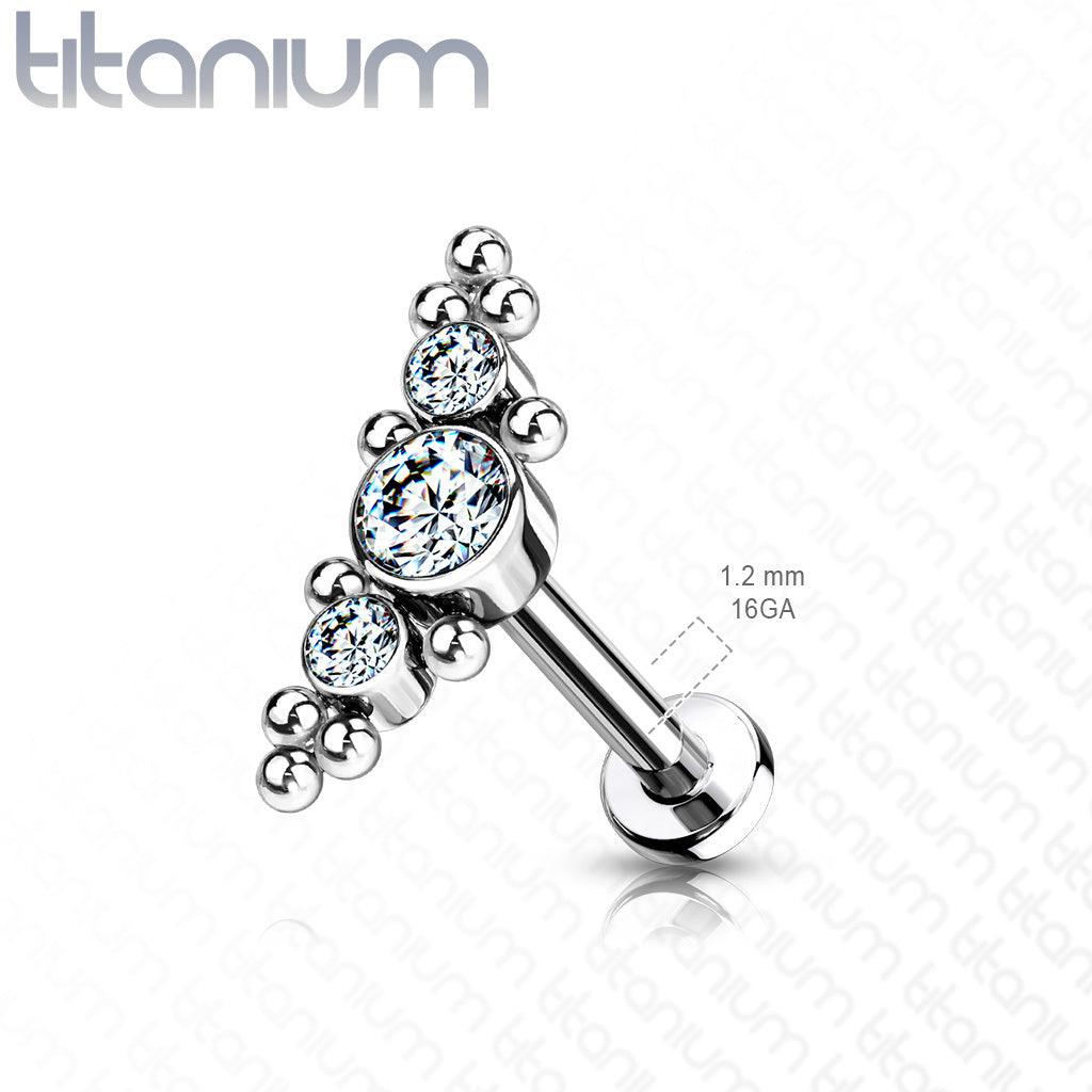 Cartilage jewelry/tragus jewelry, Medium Titanium Curved Labret with CZ