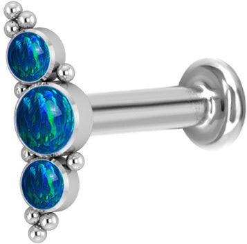 Cartilage jewelry/tragus jewelry, Medium Titanium Curved Labret with Blue Opal