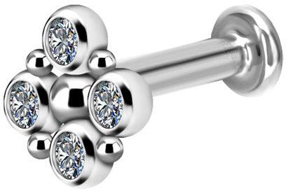 Cartilage jewelry/tragus jewelry, Titanium Flower Labret with CZ