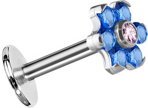 Cartilage jewelry/tragus jewelry, Titanium Mini Flower Labret with Blue &amp; Pink CZ