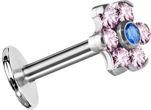 Rustokoru/traguskoru, Titanium Mini Flower Labret in Pink & Blue