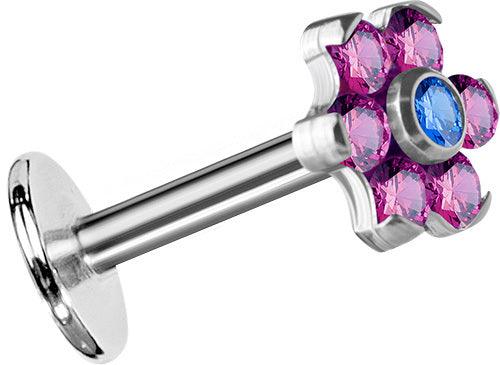 Rustokoru/traguskoru, Titanium Mini Flower Labret in Rose & Blue