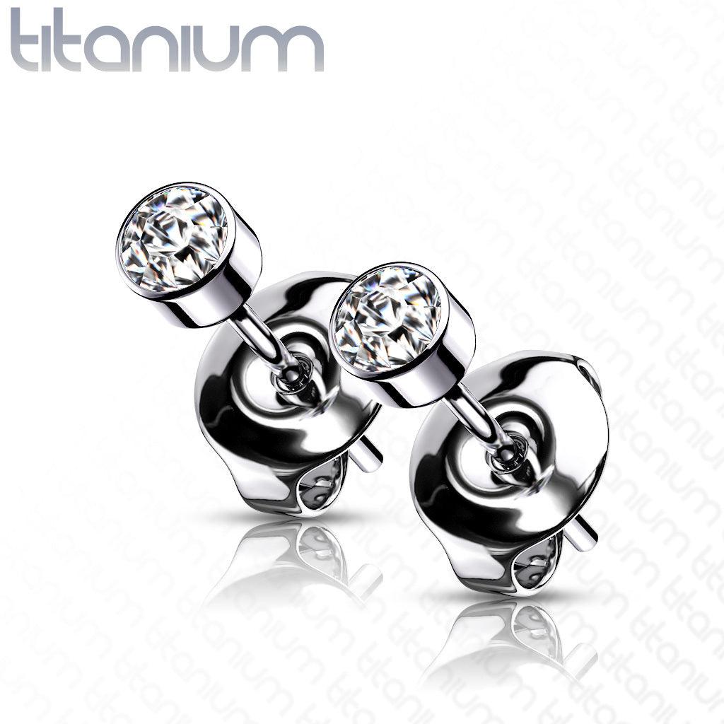 Titanium Stud Earrings, Round Titanium Cubic Zirconia (three sizes)