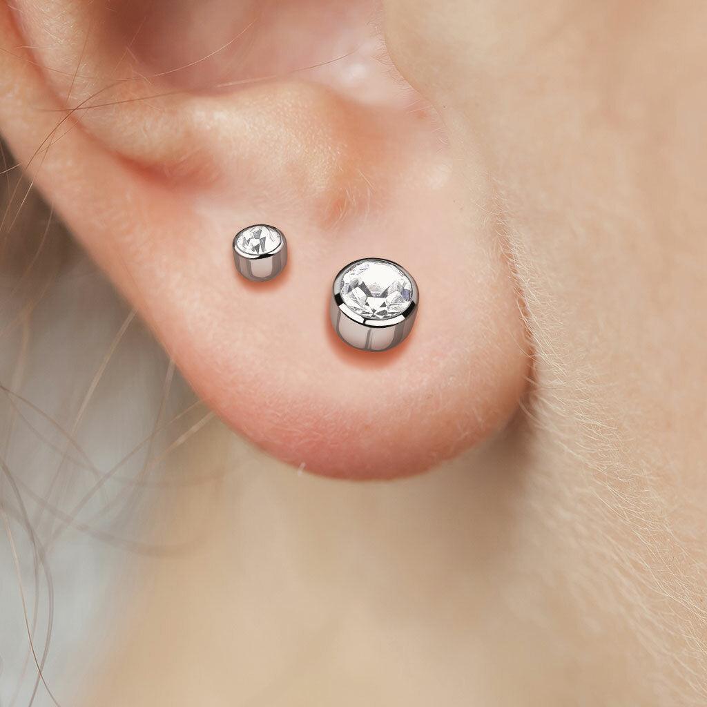 Titanium Stud Earrings, Round Titanium Cubic Zirconia (three sizes)