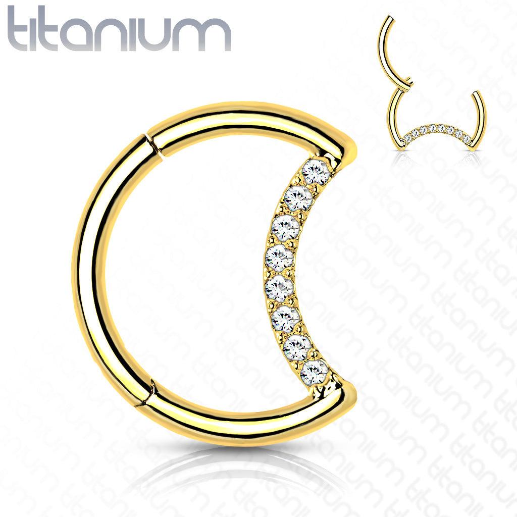 Piercing Ring, Implant Grade Titanium Crescent Moon in Gold