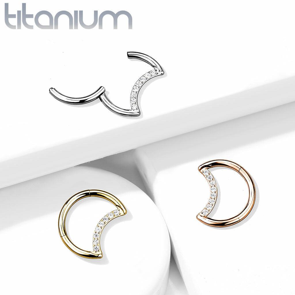 Piercing Ring, Implant Grade Titanium Crescent Moon in Gold