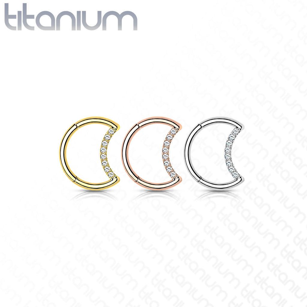 Piercing Ring, Implant Grade Titanium Crescent Moon in Gold