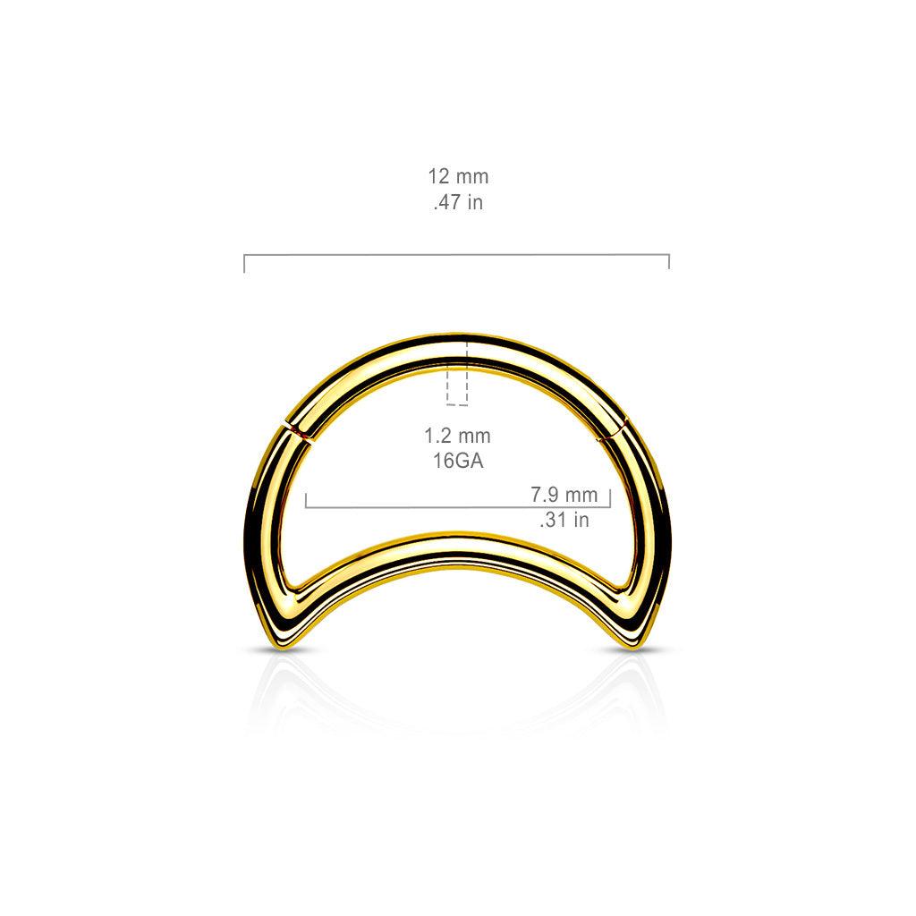 Piercing ring, Surgical Steel Crescent Moon in Gold