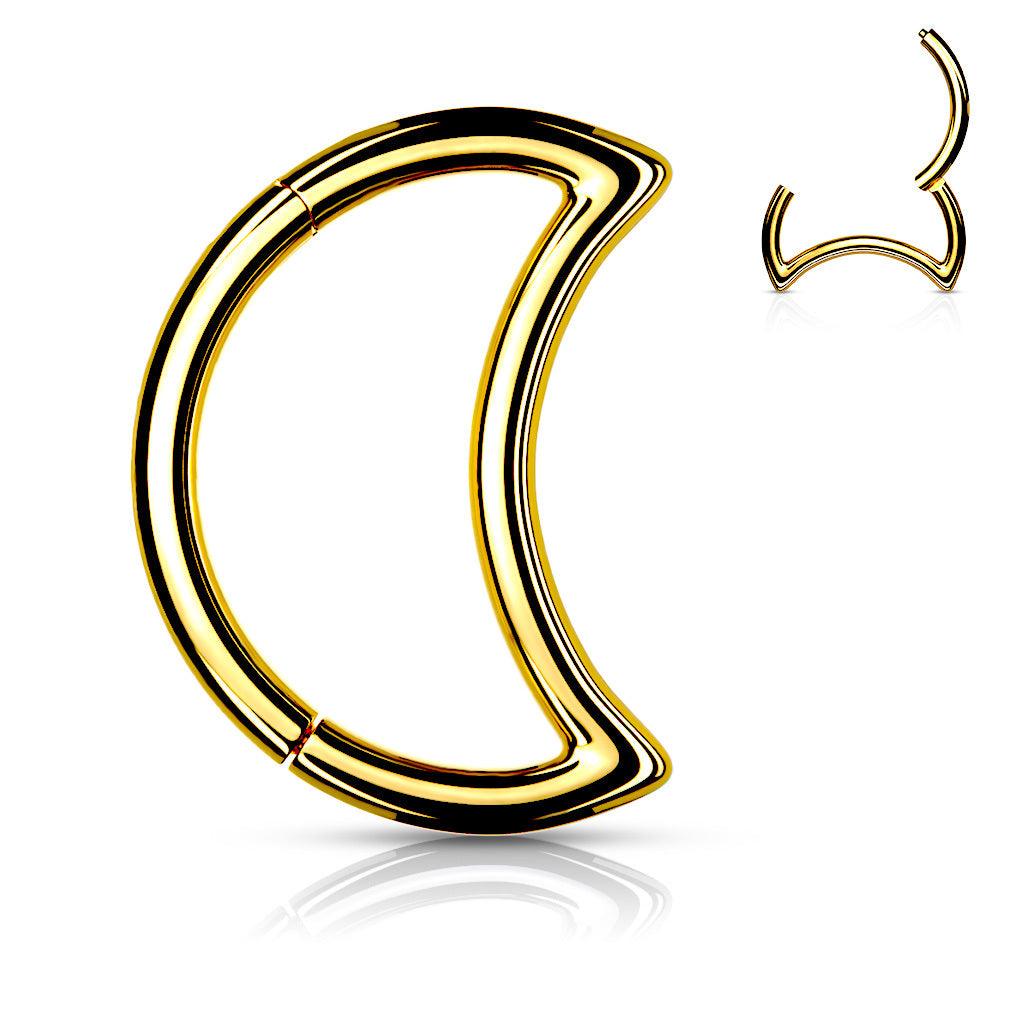 Piercing ring, Surgical Steel Crescent Moon in Gold