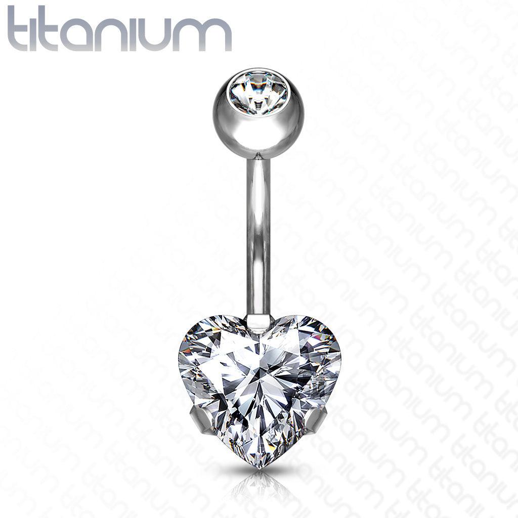 Navel jewelry, Implant Grade Titanium Prong Set Heart CZ in Clear