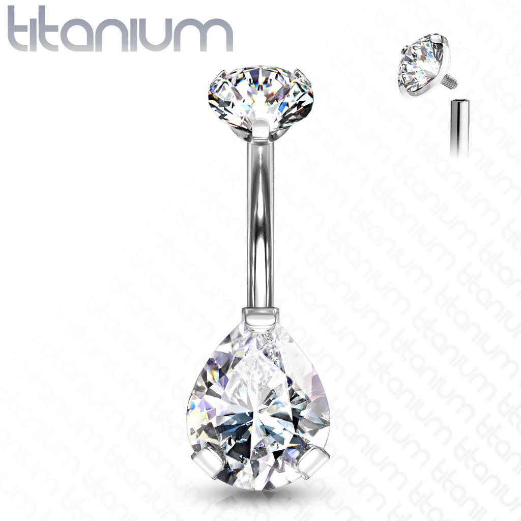 Titanium pendant, Teardrop CZ clear teardrop pendant