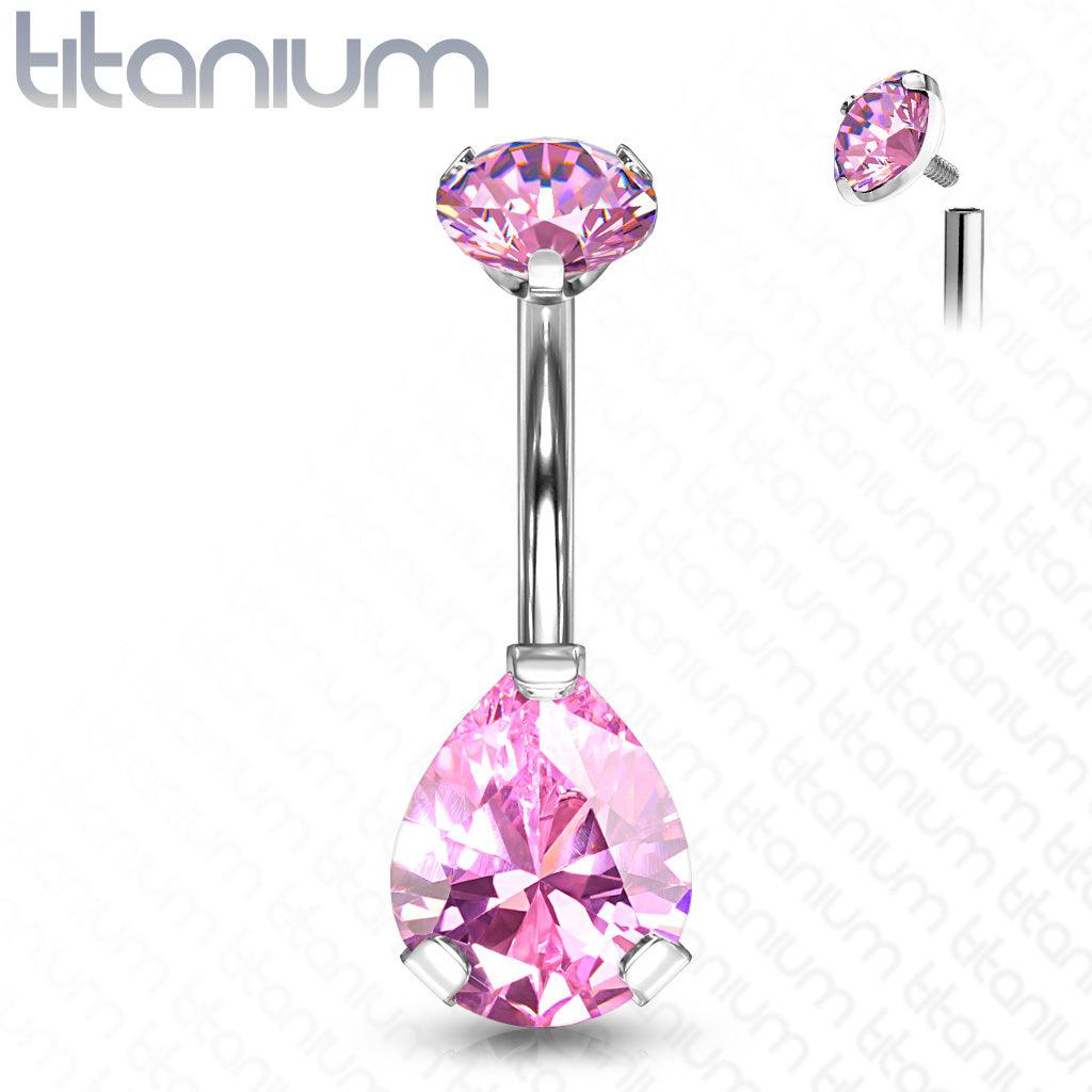 Titanium Nose Ring, Teardrop CZ Pink Nose Ring