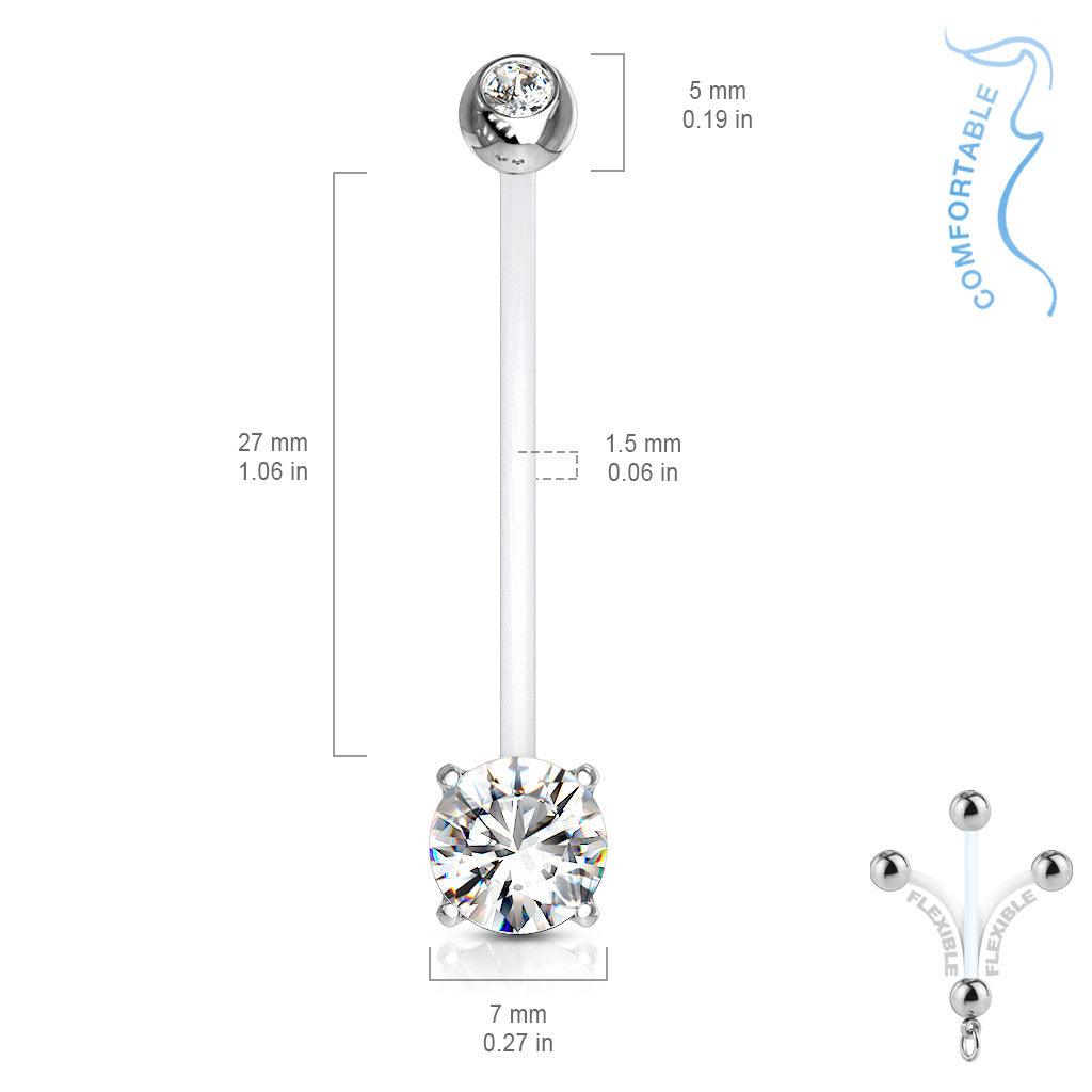 Pregnancy navel ring, Flexible CZ Prong Set Navel Ring