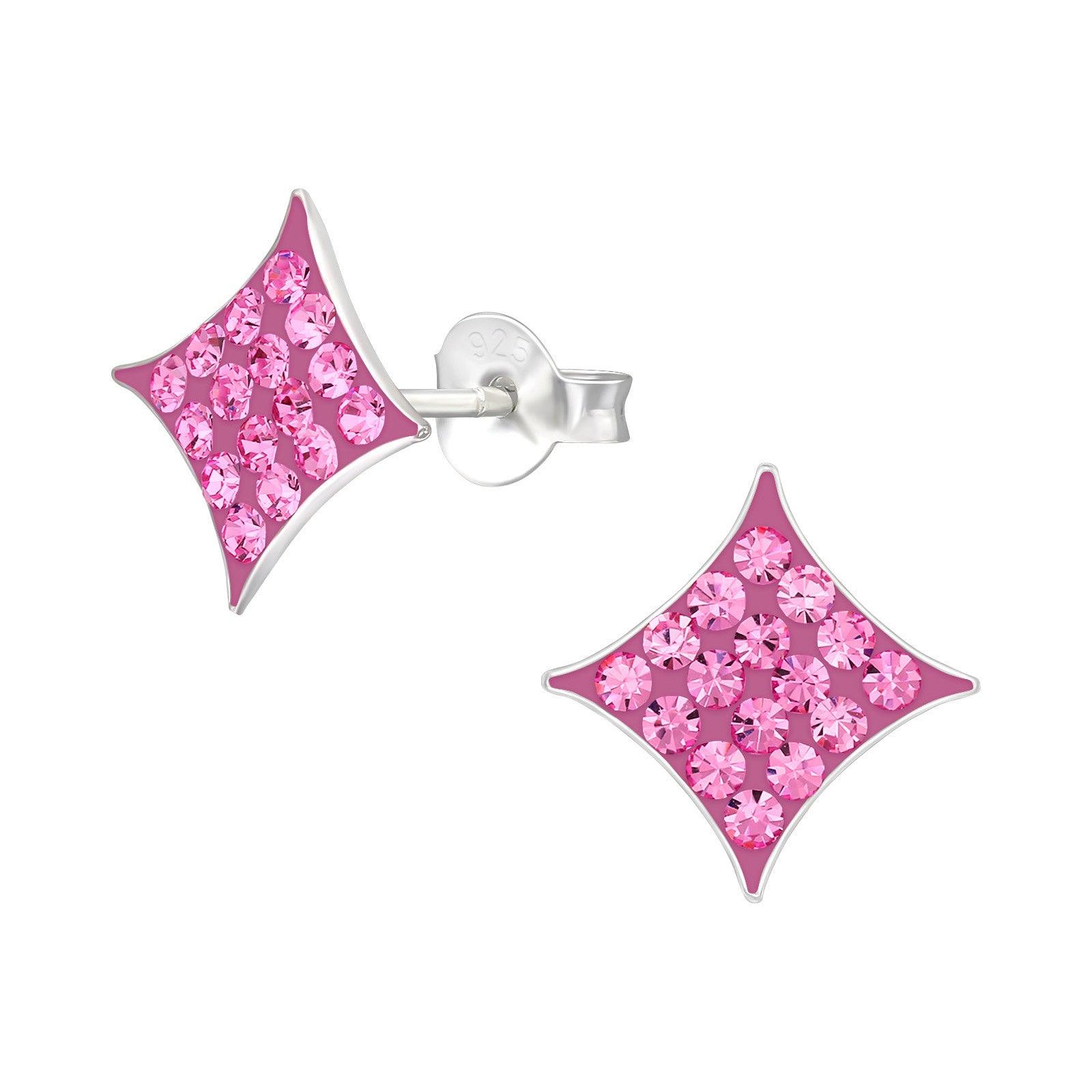 Silver stud earrings, Pink Square