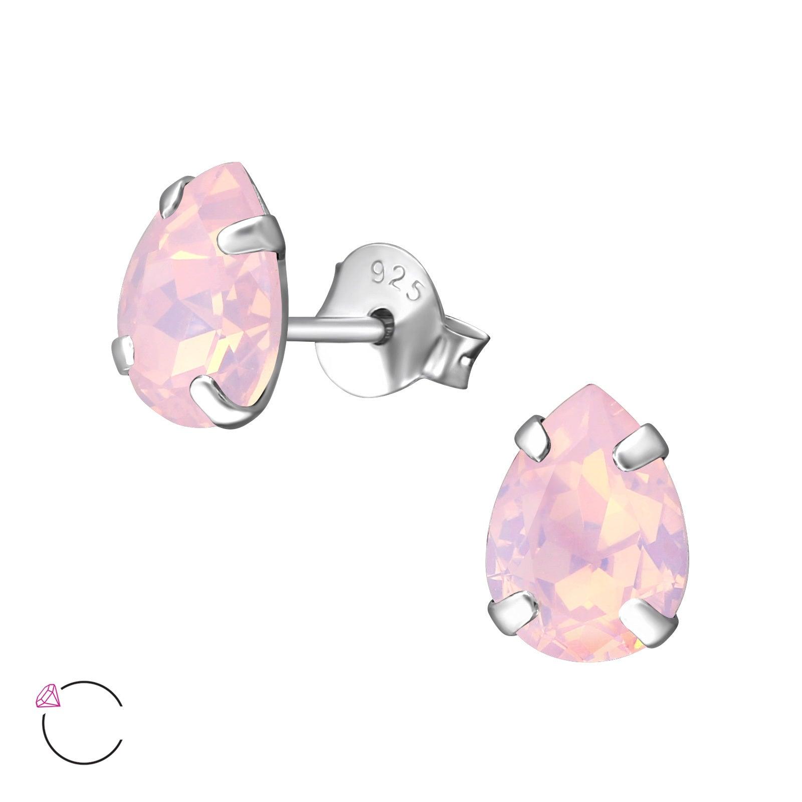 Silver stud earrings, LA CRYSTALE|Opal Pink Teardrop Earrings