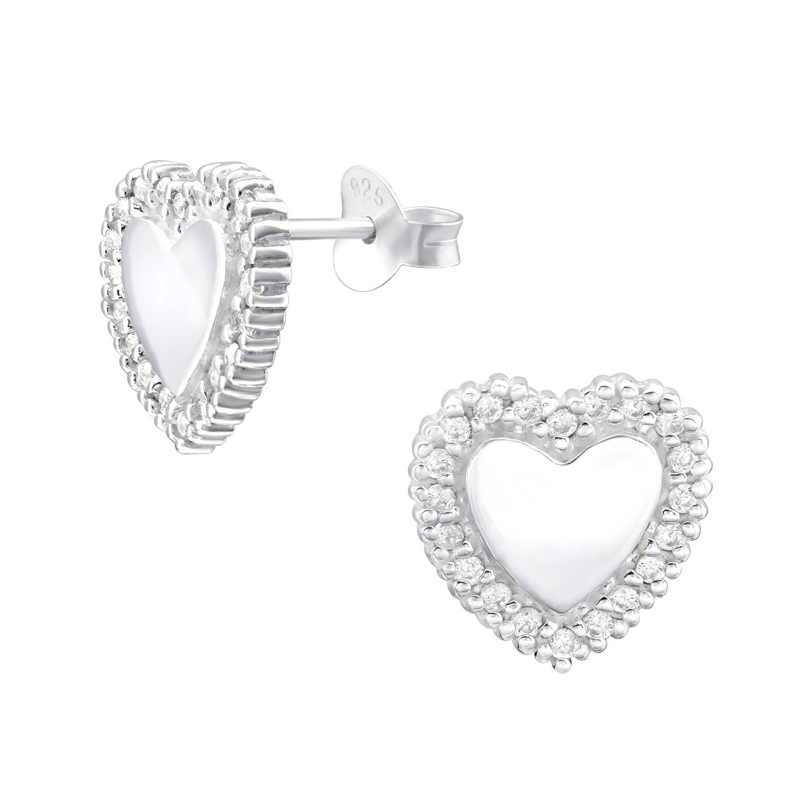 Silver earrings, Gorgeous Heart Earstuds with CZ