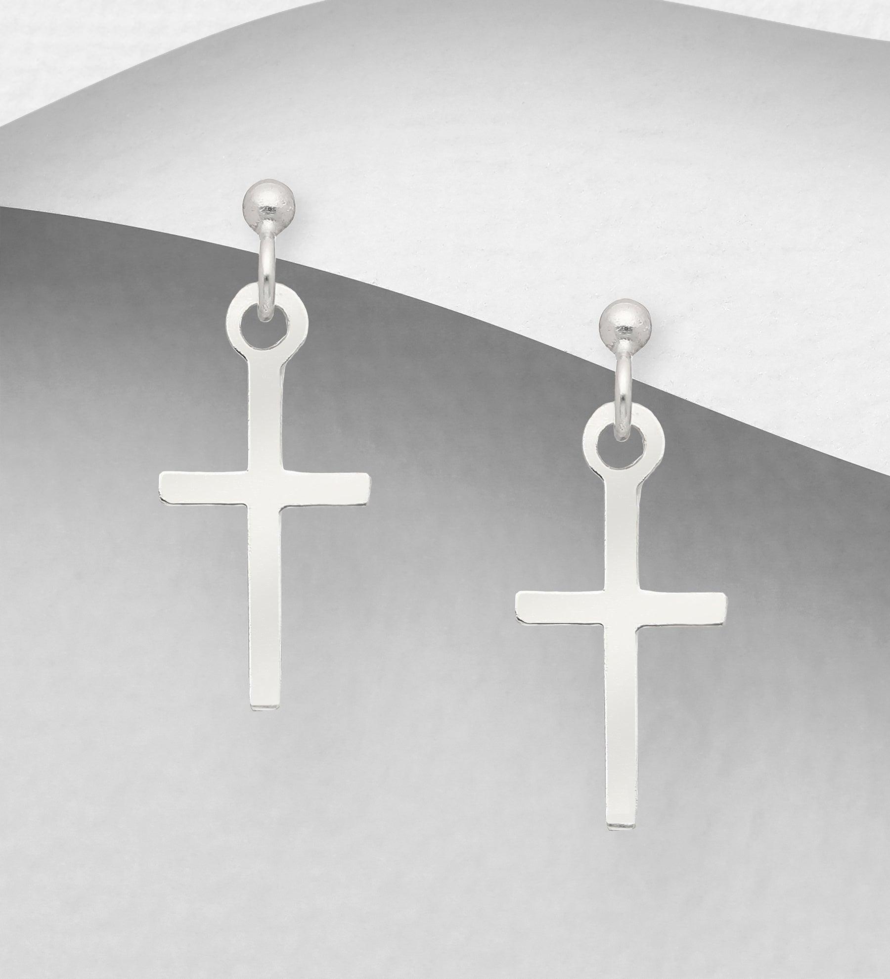 Silver earrings, Small Cross Earrings