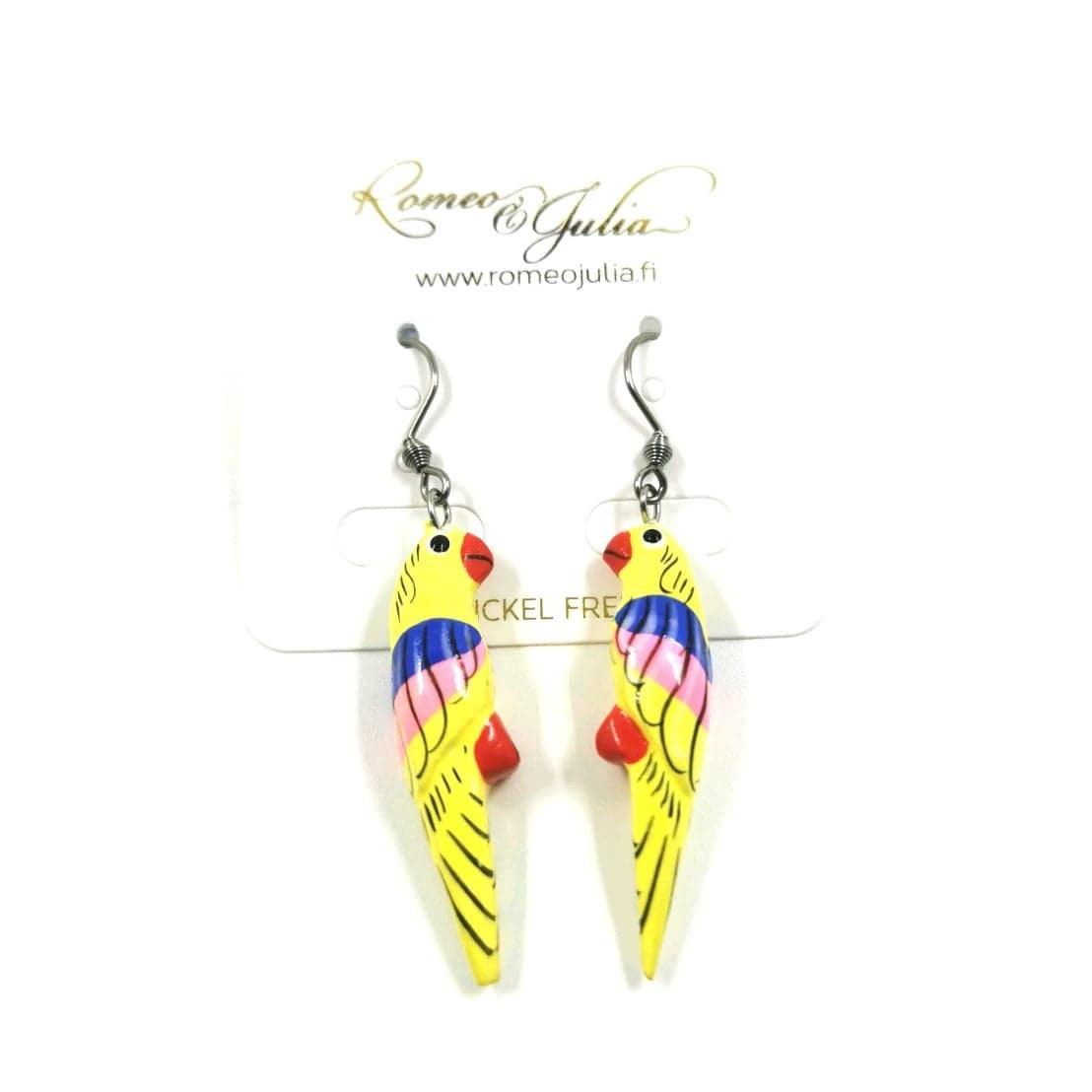 Wooden earrings, Little Parrot (yellow-pink-blue)