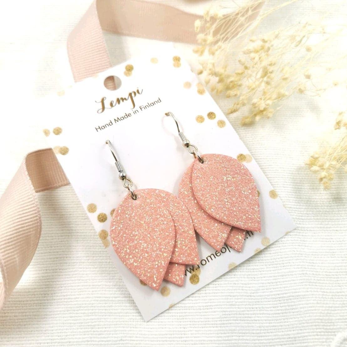 LEMPI earrings, Tulip (pink glitter)