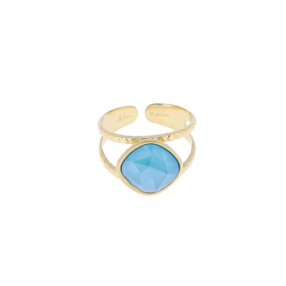 Sormus, BOHM PARIS|Bague Léa dorée avec crystal azure blue