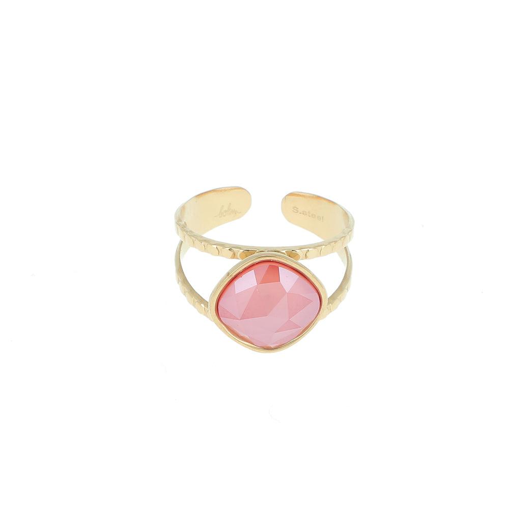 Ring, BOHM PARIS|Bague Léa dorée with crystal light coral