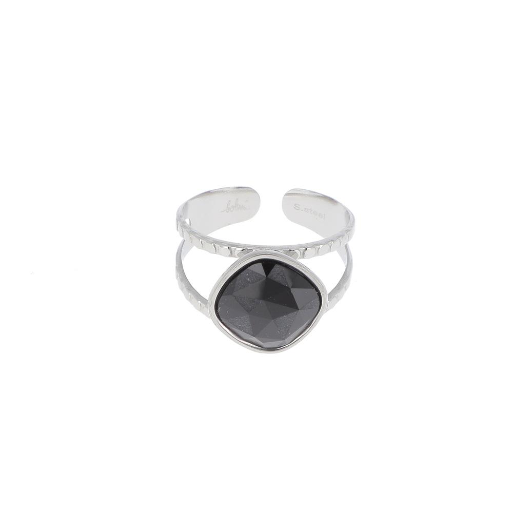 Sormus, BOHM PARIS|Bague Léa rhodium avec crystal noir