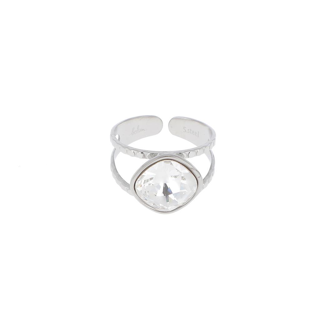 Ring, BOHM PARIS|Bague Léa rhodium avec crystal clair