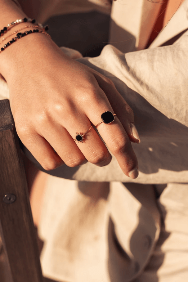 Ring, BOHM PARIS|Bague Melany dorée with Cristal electric orange